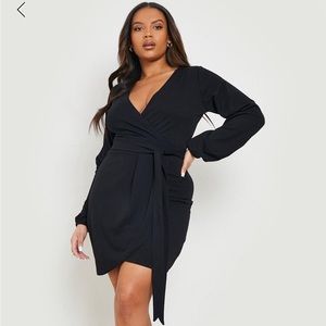 Boohoo plus size black wrap dress with belt